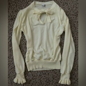 Vintage Cream Bow Blouse Long Sleeve
